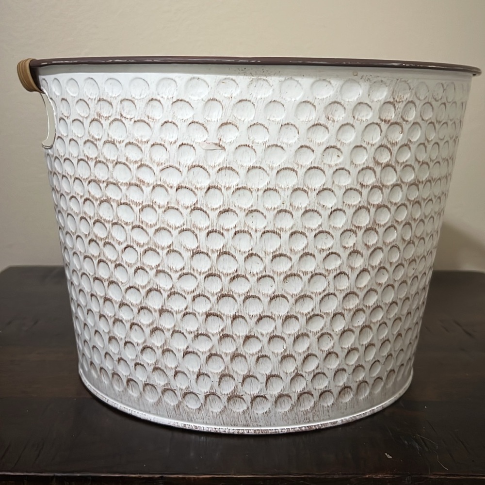 Textured White Metal Storage Bin